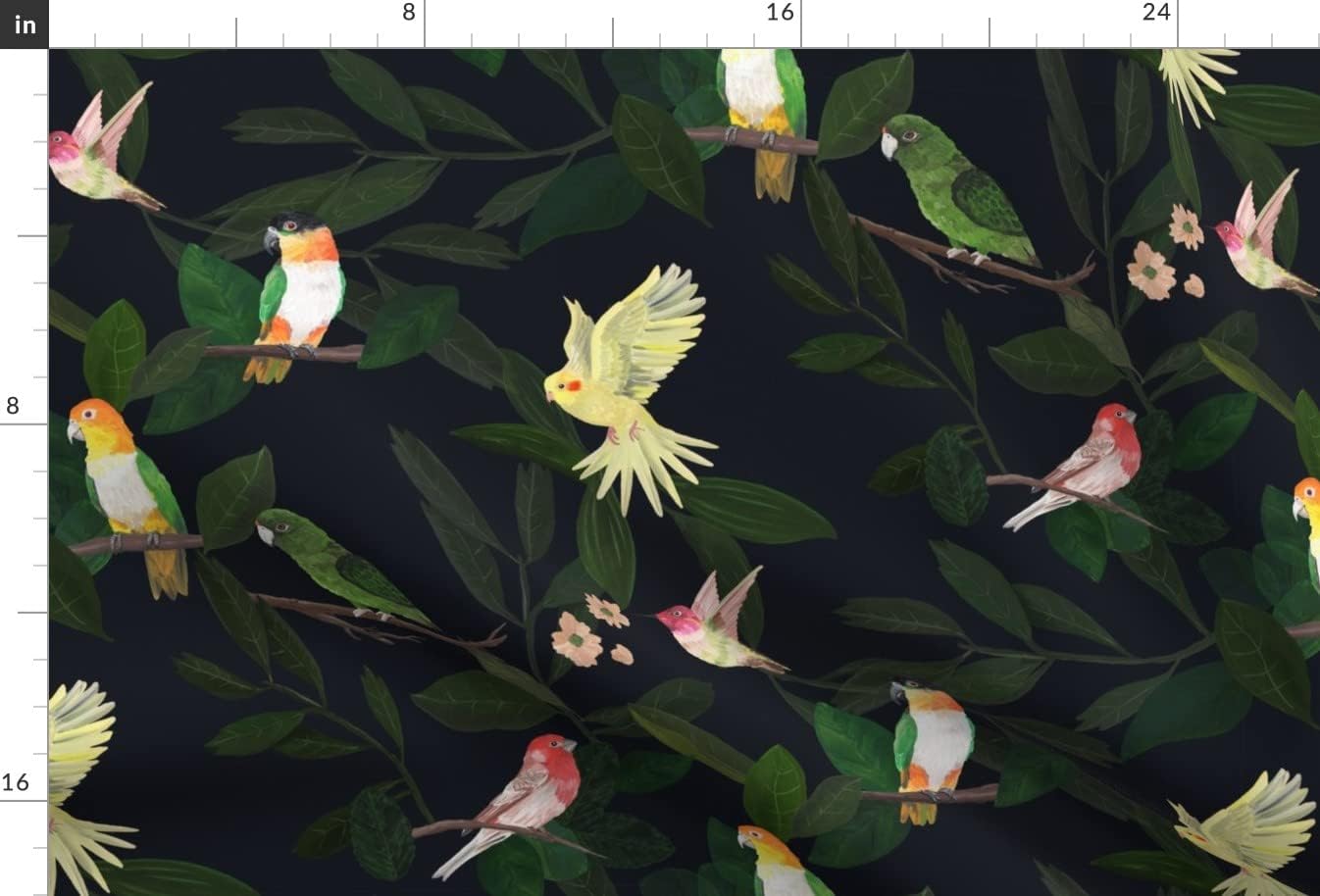Spoonflower Fabric - Victorian Inspired Parrots Parakeets Dark Botanical Painted Birds Printed on Minky Fabric by The Yard - Sewing Baby Blankets Quilt Backing Plush