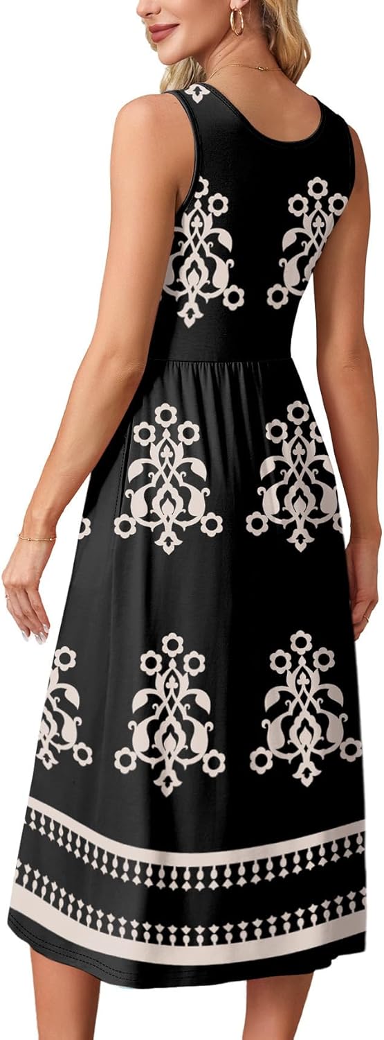 WIHOLL Summer Dresses for Women Flowy Casual Midi Dress Beach Vacation Sundresses with Pockets - Image 5