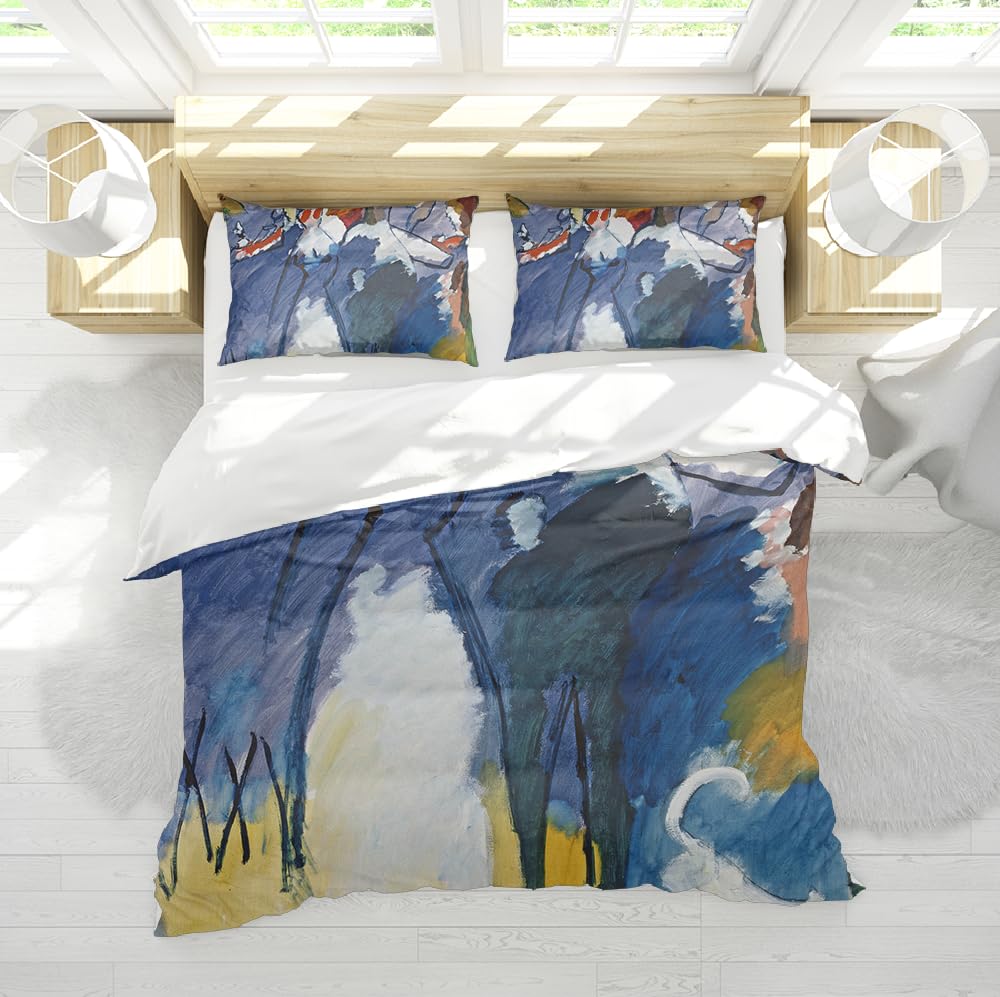Housse de couette bleue 220x240 aquarelle avec parure de lit 3 pièces