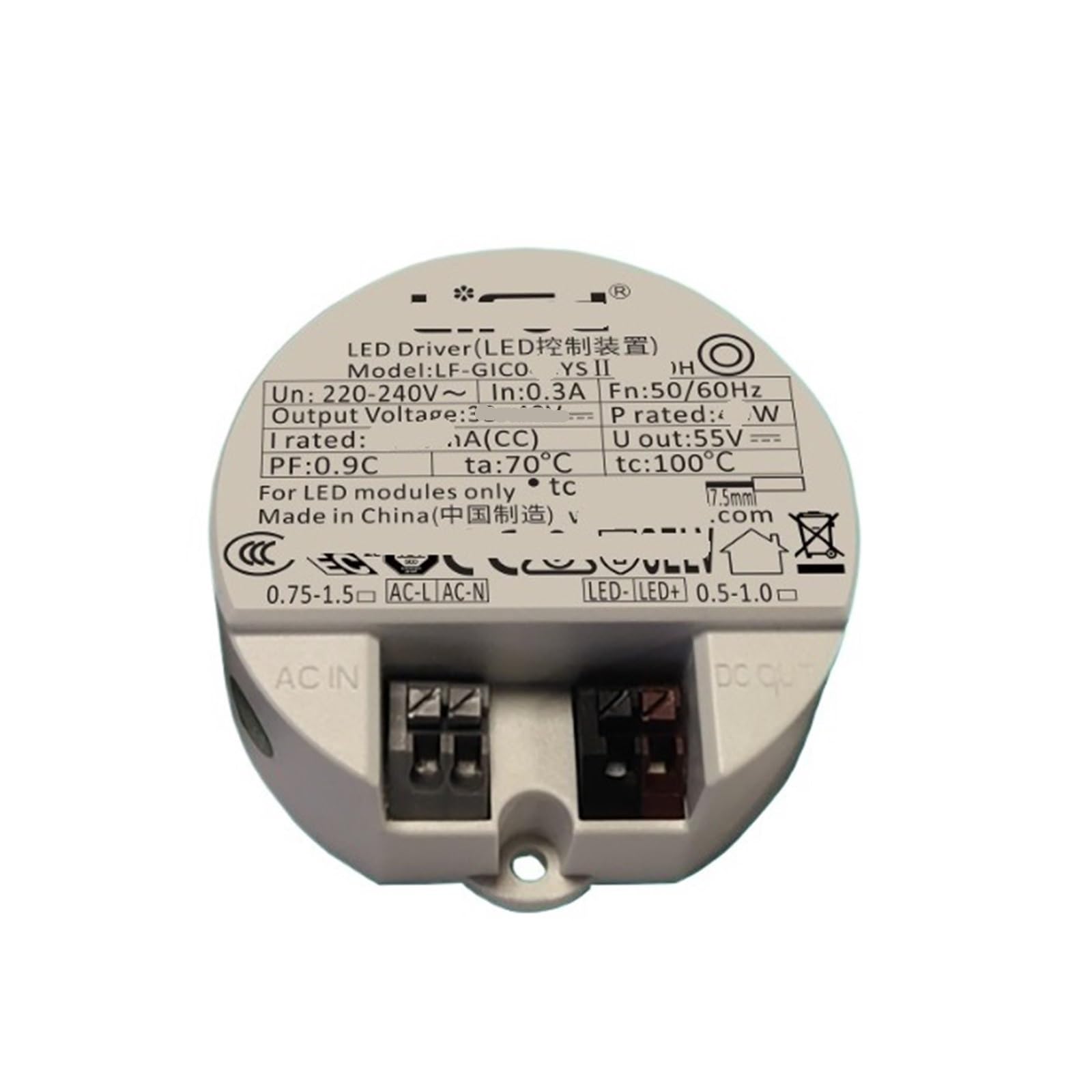 Driver LED 27 40 V tension stable boîtier borne ronde GIC013