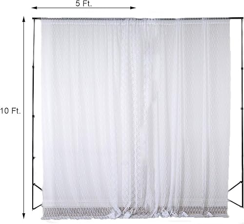 Miniatura 3 de Efavormart - Paquete de 2 cortinas transparentes de encaje floral ignífugas blancas de 5 x 10 pies con bolsillos para barra