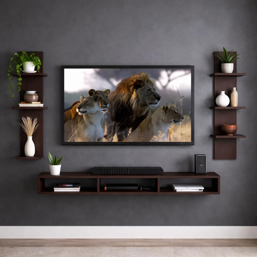 Premium Wall Mounted TV Cabinet with Decorative Shelves (Brown)-image-21