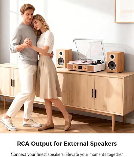 Miniatura 7 de Reproductor de discos de vinilo con altavoces integrados, tocadiscos Bluetooth para discos de vinilo, reproductor LP de 3 velocidades accionado por