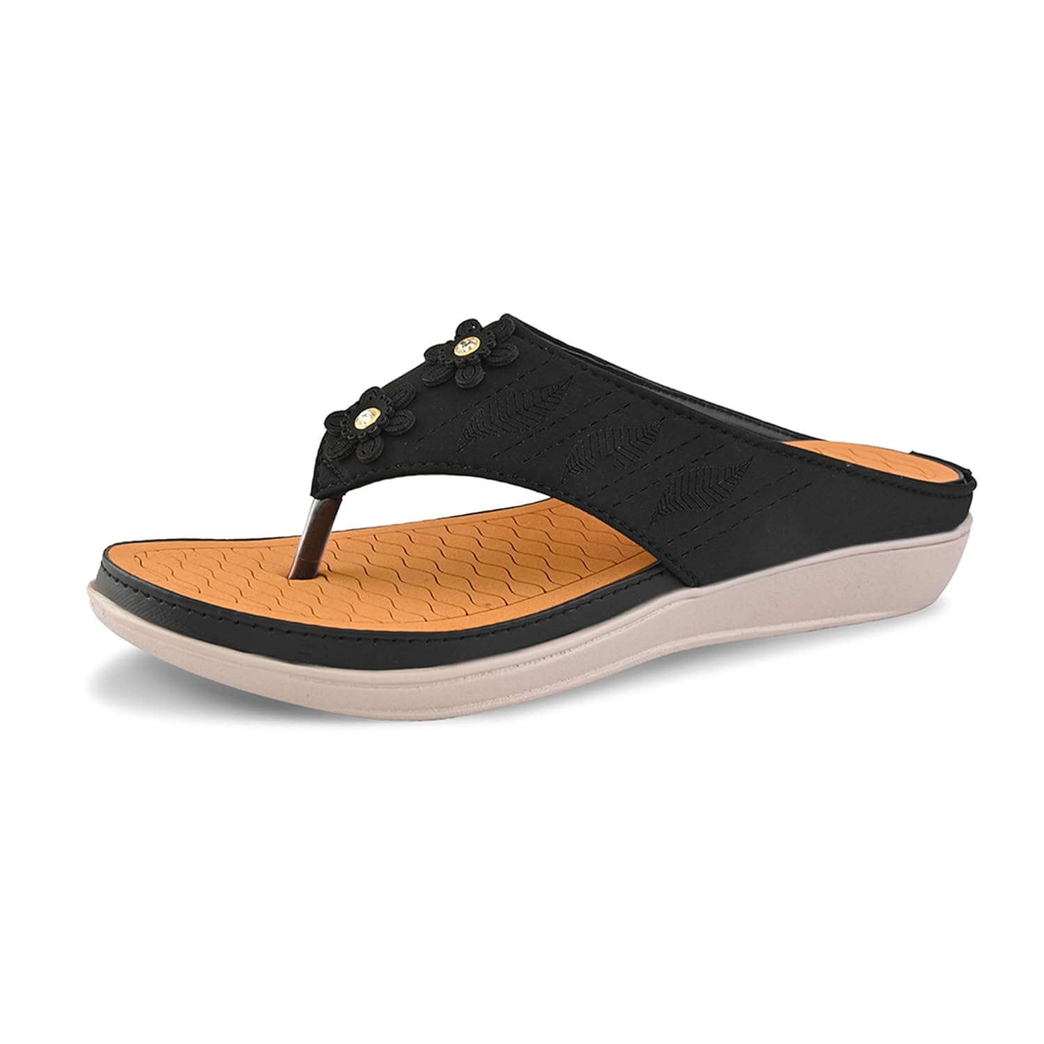 Centrino Women’s Thong Sandals | Soft Cushioned Textured Insole Footbed for Comfort | Studded T-Strap Flip Flops | Lightweight and Durable Low Wedge Footwear | Casual Flat Sandals (9312)