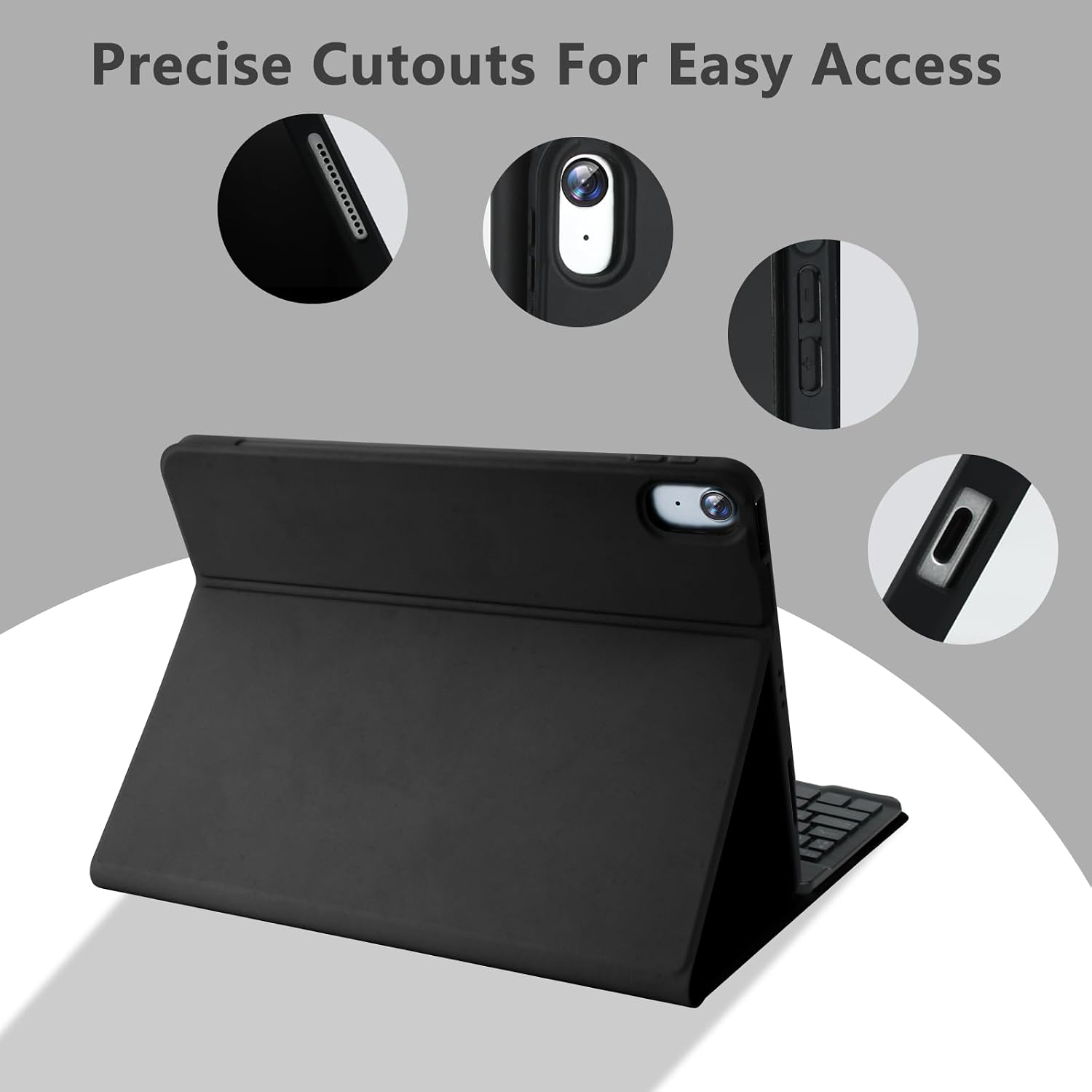 besky Keyboard Case for iPad Air 11 Inch & Air 5th/ Air 4th Generation Case with Keyboard - & Air 11-inch M4/M3/M2 - Wireless Detachable Keyboard- Pencil Holder, with Auto Sleep/Wake Function - Black