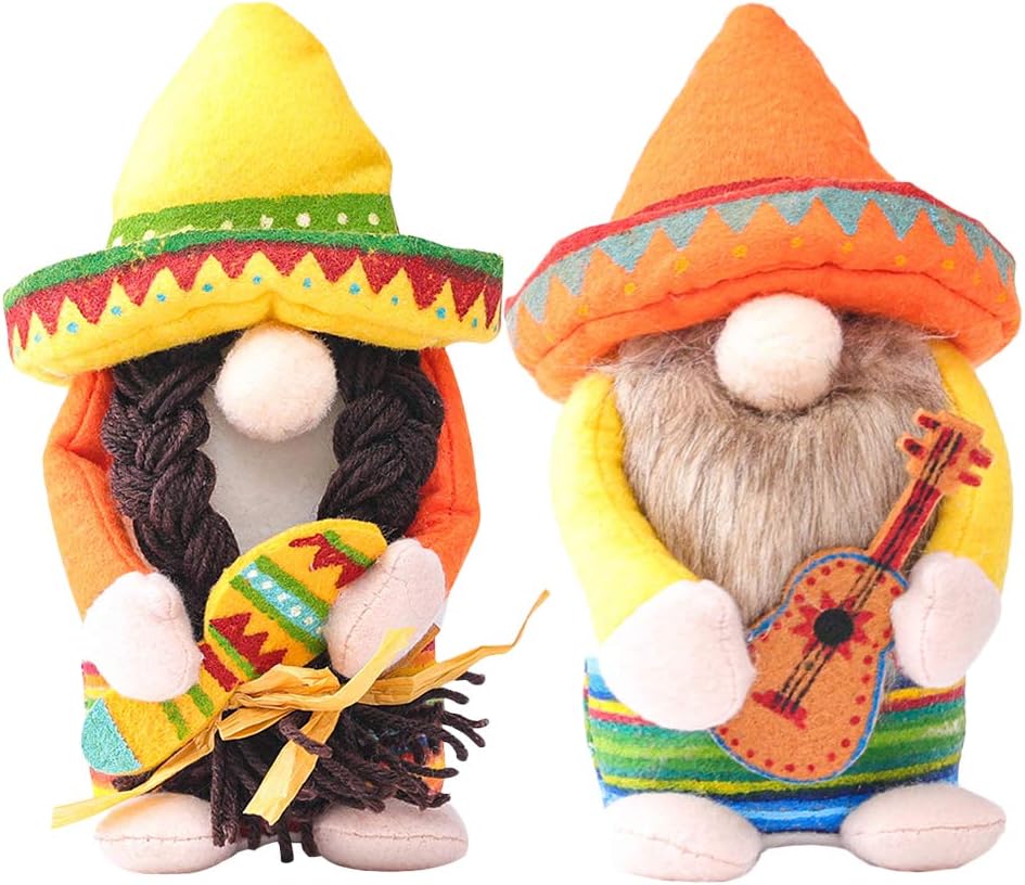 LUOZZY Fiesta Gnome Cinco de Mayo Faceless Doll Tomte for Mexican Taco Tuesday Summer Home Kitchen Tiered Tray Decorations