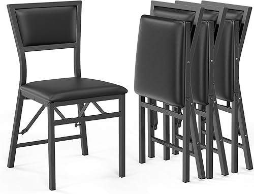 VINGLI Juego de 2 sillas plegables acolchadas, sillas de cocina, sillas de comedor plegables con cojín, marco de metal resistente para espacios
