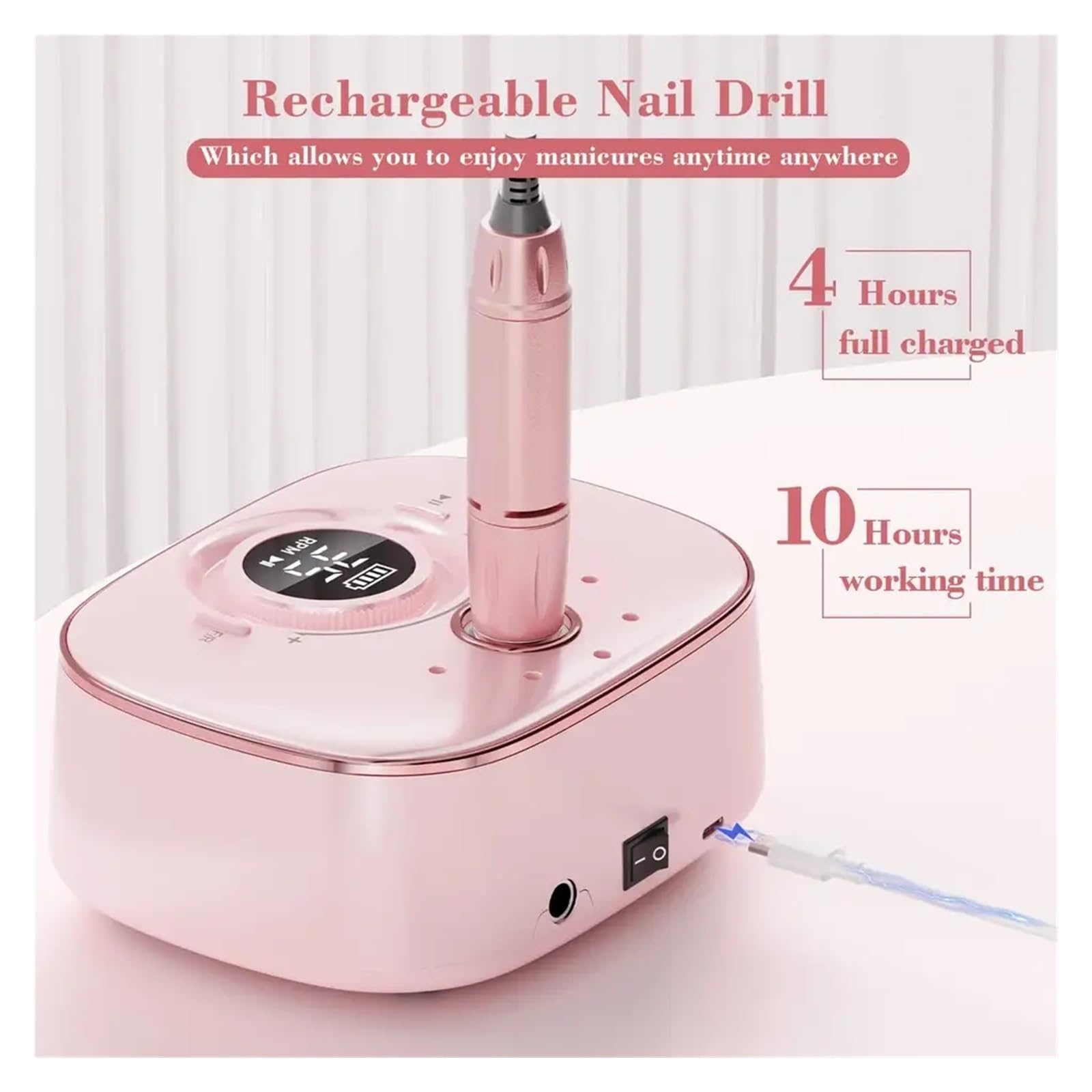 Frezarka do paznokci, Elektryczny pilnik do paznokci do paznokci akrylowych, elektryczna maszyna do manicure, przenośny frez(Pink)