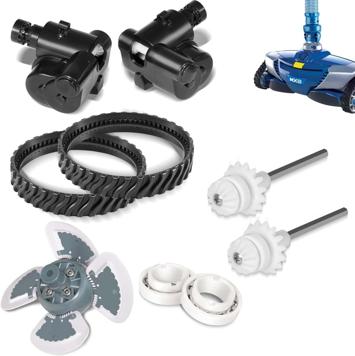R0796200 Tune Up Rebuild Replacement Parts Fit for Zodiac Baracuda MX8 MX8EL Elite Pool Cleaner, With Engine Assembly, Direction Control Device Kit, Tracks, Drive Shaft Assembly, Wheel Track, Bearings
