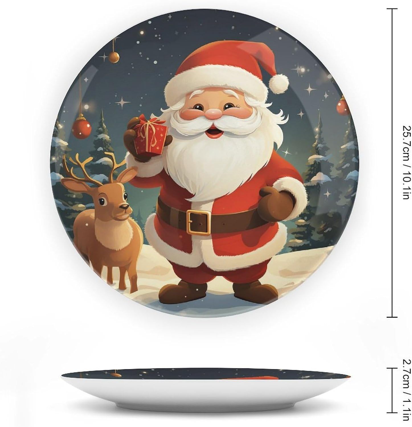 Christmas Santa Claus Ceramic Decorative Plate for Office Decor, Chinese Style Decorative Dish with Stand, Dinner Dish Decorative Plates for Wall Hanging Bone Collections Plates 10inch