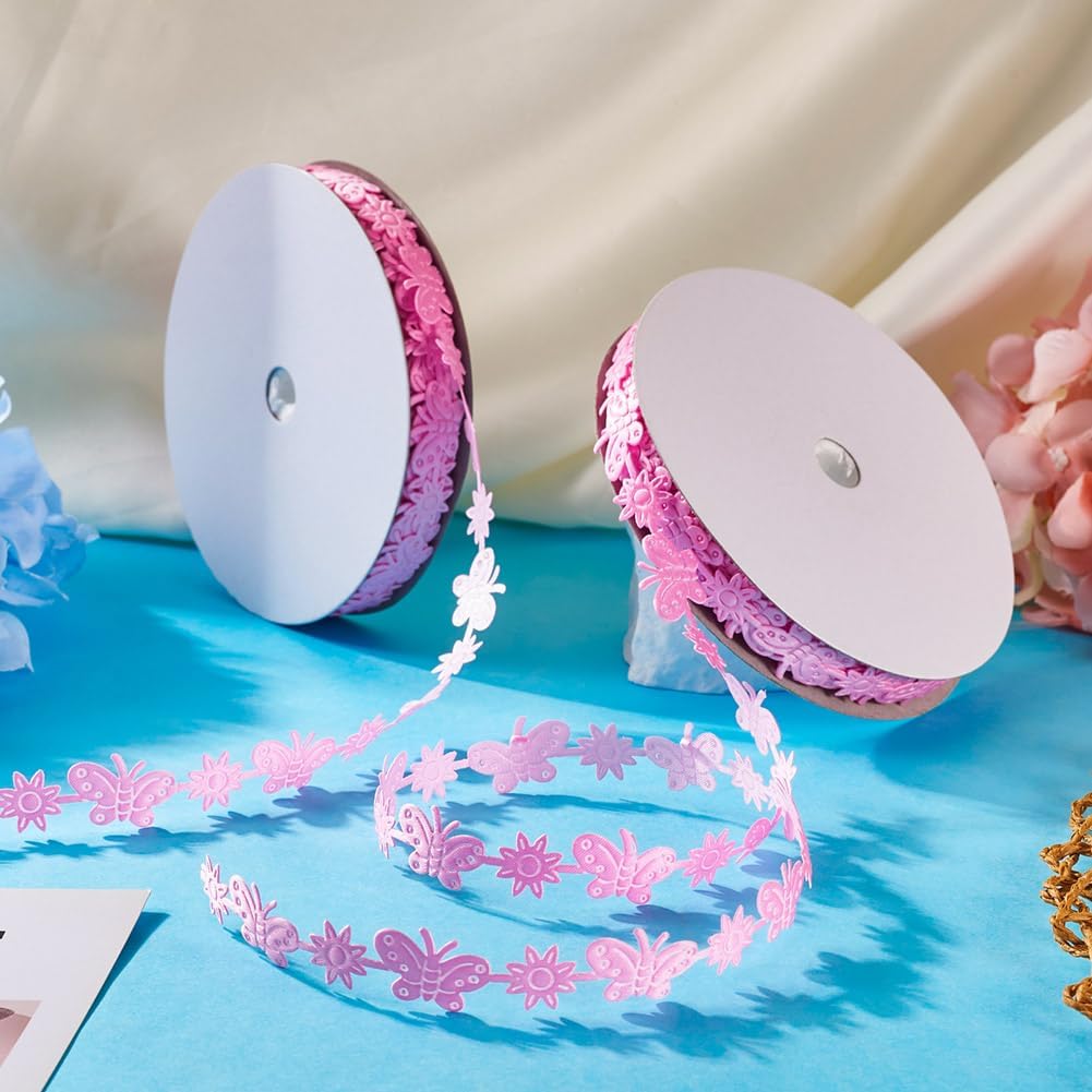 40 Yards Butterfly Flower Sewing Lace Trim Polyester Flower Butterfly Lace Trimming Fabric Embroidered Trim for DIY Clothes Sewing Decoration Crafts (Pearl Pink)