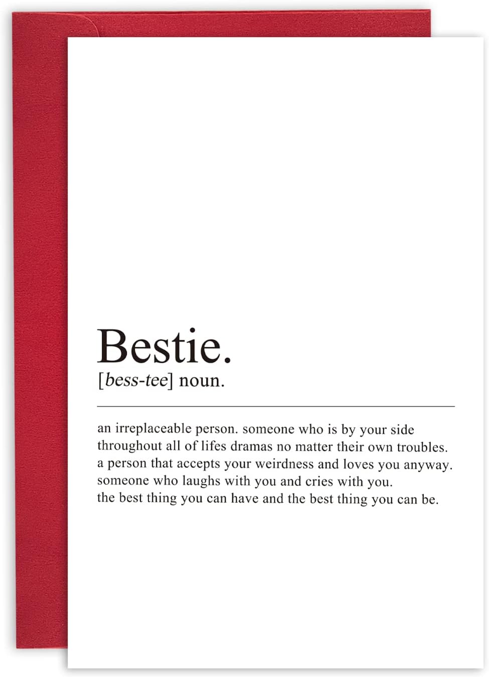 Ulbeelol Bestie Definition Card, Funny Birthday Card for Friends, Modern Red Letter Print Greeting Card