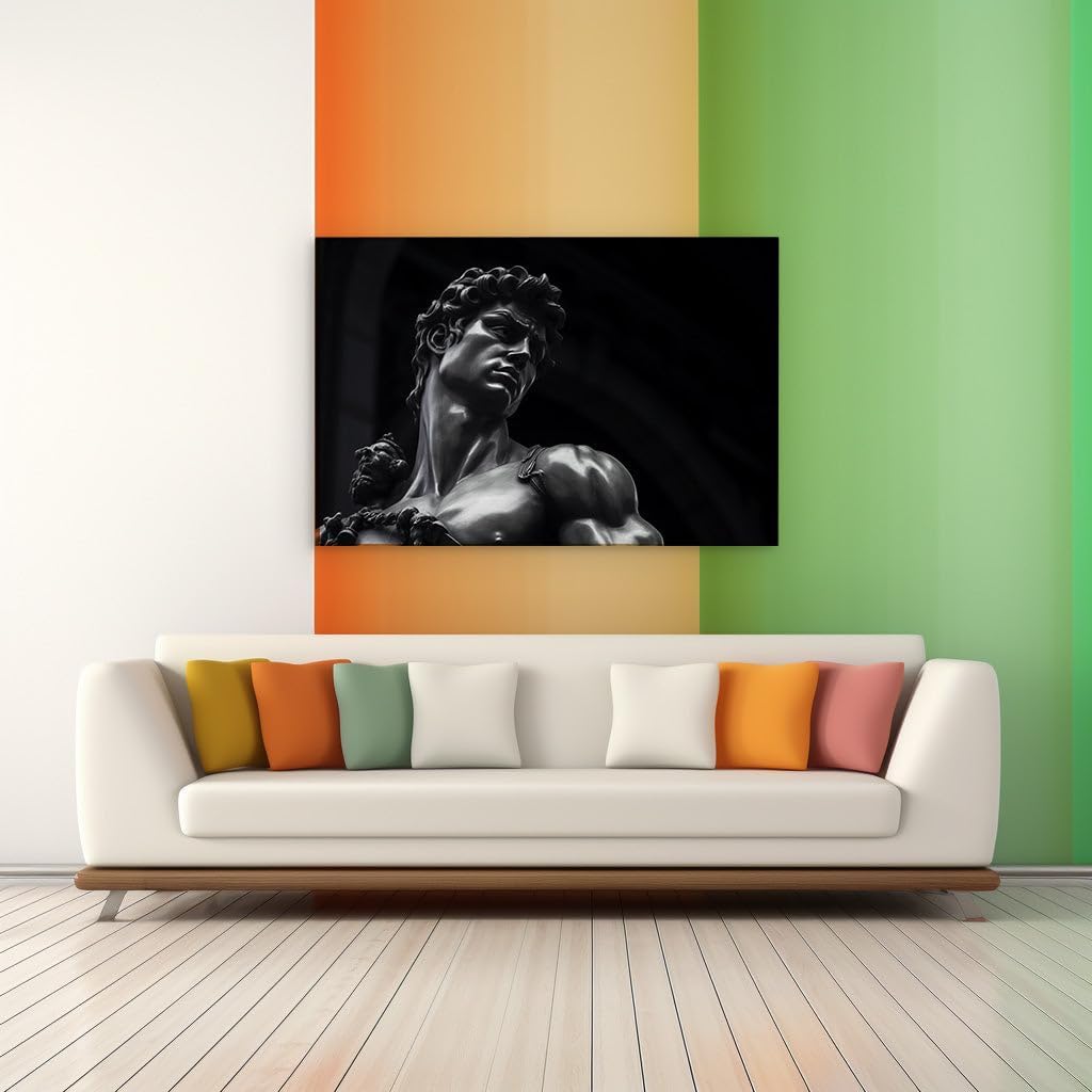 Canvas for Living room. Michelangelo's David in a Dance of Shadows and Light, 27 x 18 inch Canvas Wall Art - Contemporary Masterpieces - Modern Home Decor