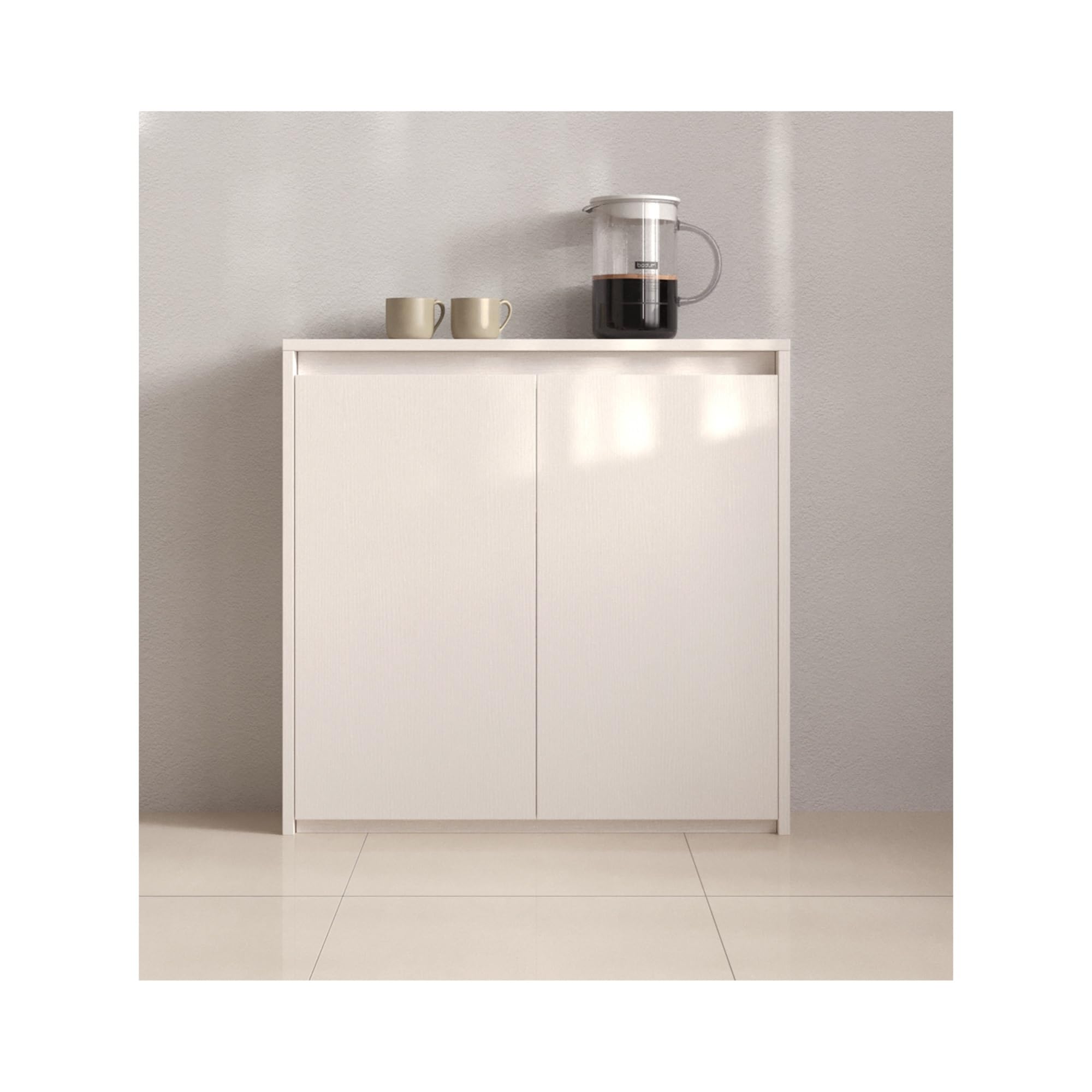 Mueble cubre radiadores de suelo blanco con estante de almacenamiento