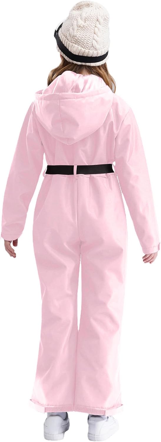 Kids Girls One Piece Snowmobile Snowsuits Long Sleeve Zipper Hooded Winter Thick Warm Snowboard Ski Jumpsuit