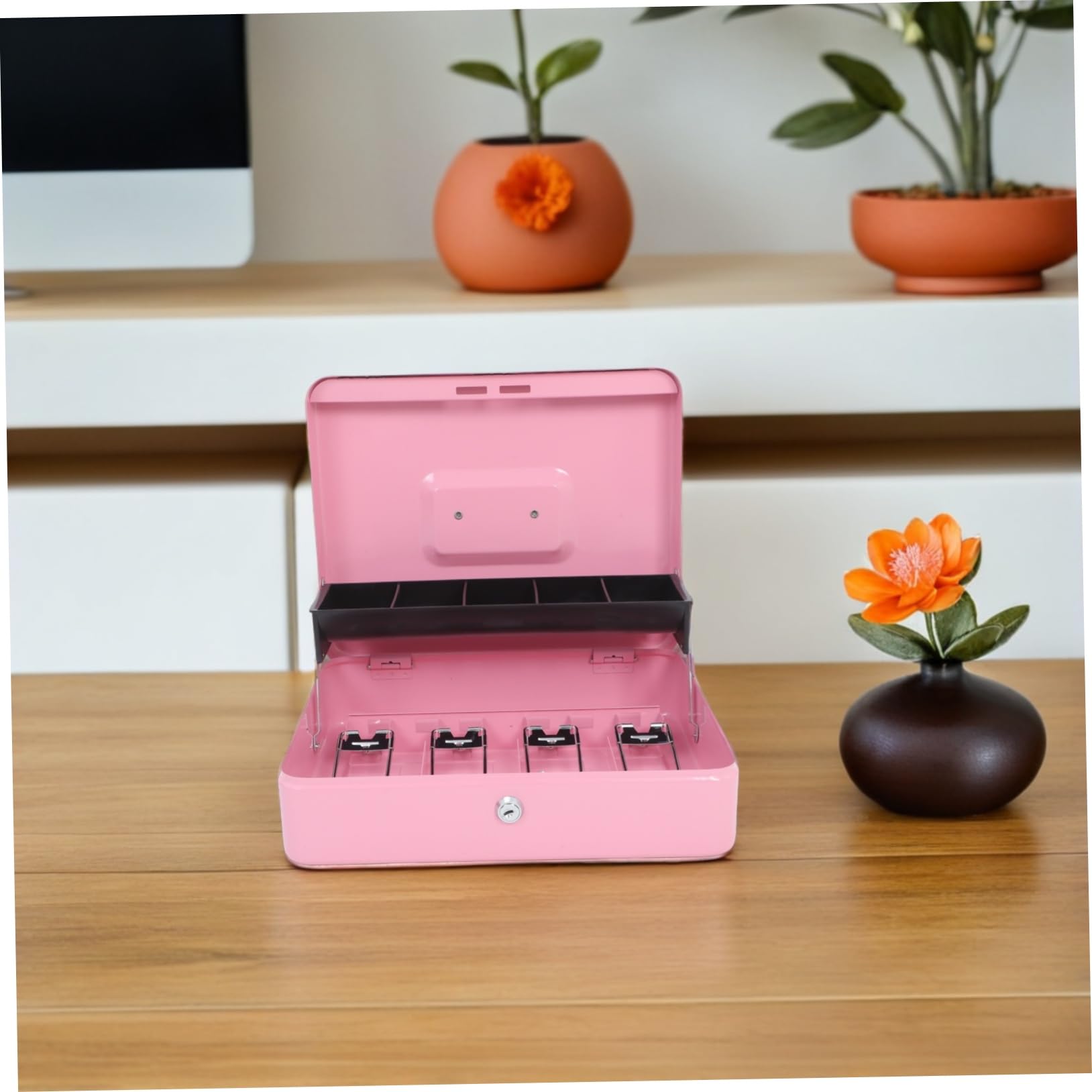 Caja De Caudales Con Llave De Metal Para Almacenamiento Seguro Para Comercios Hostelería y Oficinas Organizadora De Caja Con Cerradura y Llave