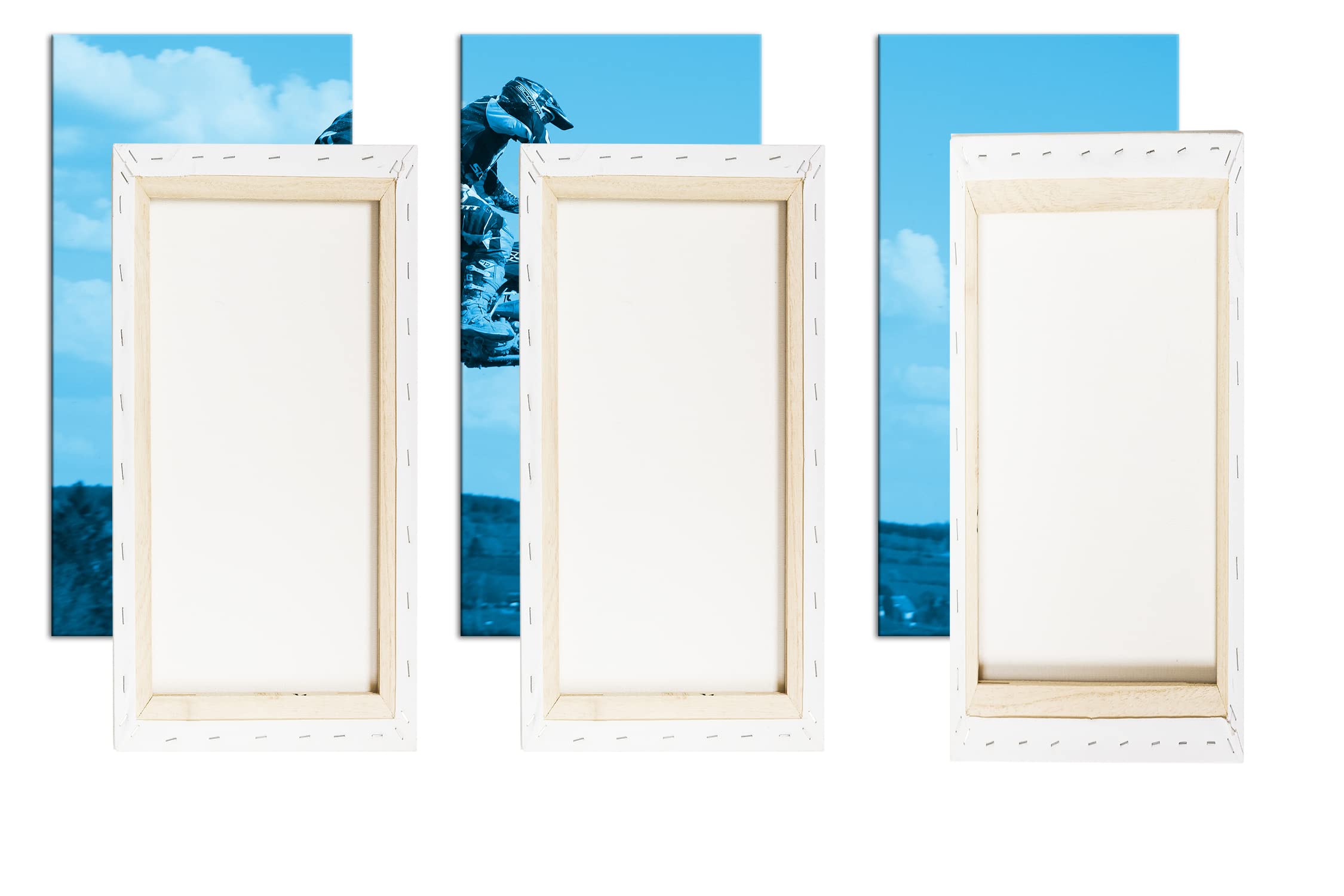 Motocross Stunt Effetto: Disegno su Tela già incorniciata su Cornice in Vero Legno, Stampa Digitale di Alta qualità con Telaio, nessun Poster o Poster, Stampa su Tela, Dreiteilig (120x80)