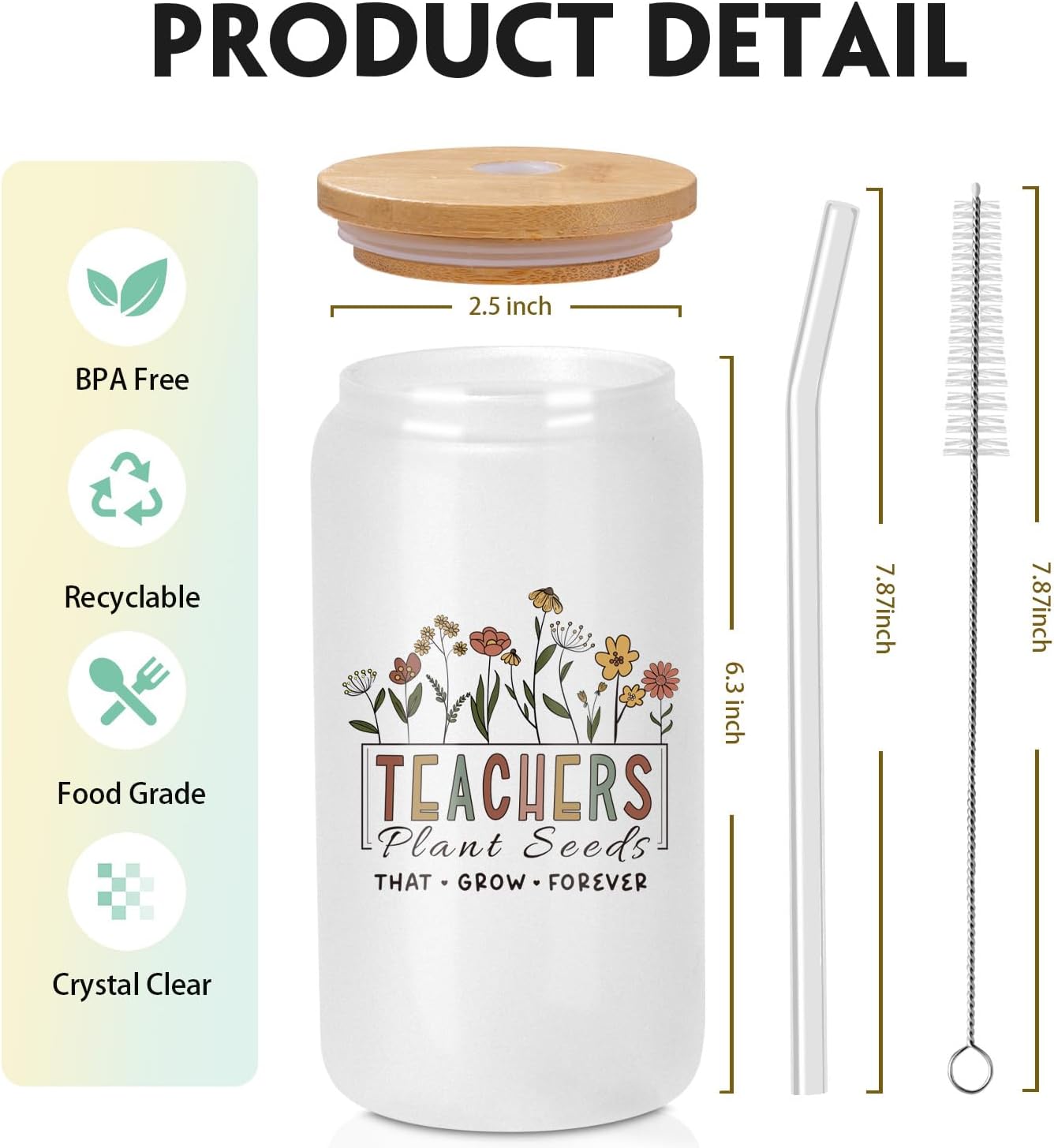 Teacher Appreciation Gifts - Back To School, Birthday Retirement Gift, Inspirational Gift For Women, Thank You Encouragement Gifts For Teachers Women Friends Coworkers - 16 oz Frosted Can Glass - Image 2