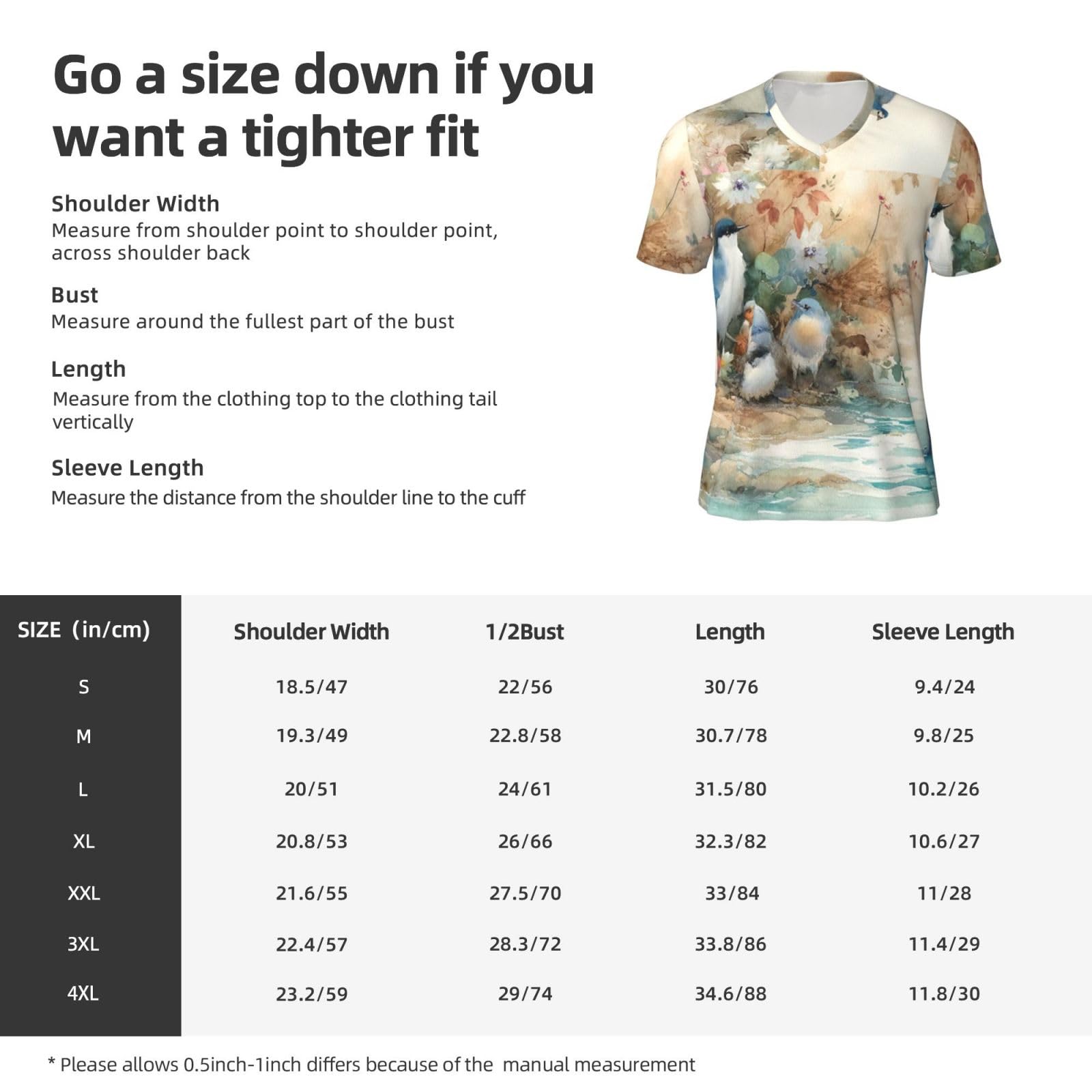 Stylish Athletic Sports Jersey Birds-Flowers-Watercolor Men's Rugby Jersey 4X-Large