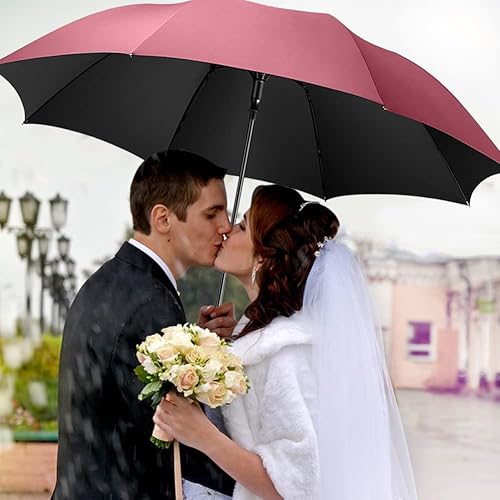 Miniatura 6 de Paraguas grande con mango de madera para lluvia, paraguas de golf abierto automático, resistente al viento, 54 pulgadas, elegante paraguas de