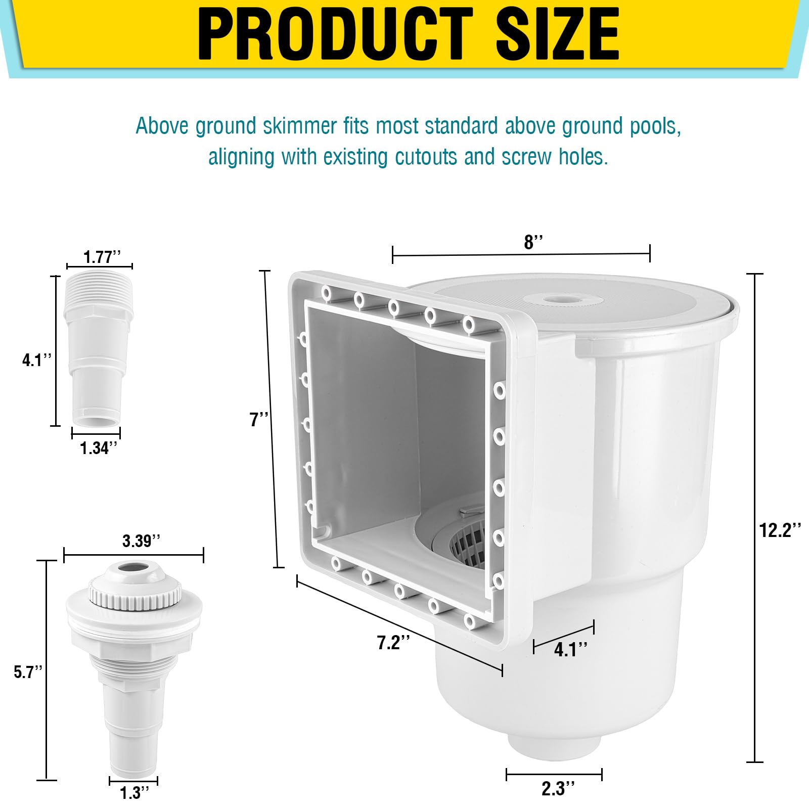 Skimmer per piscina fuori terra, skimmer standard da parete per piscina, sistema completo di skimmer fuori terra (bianco)