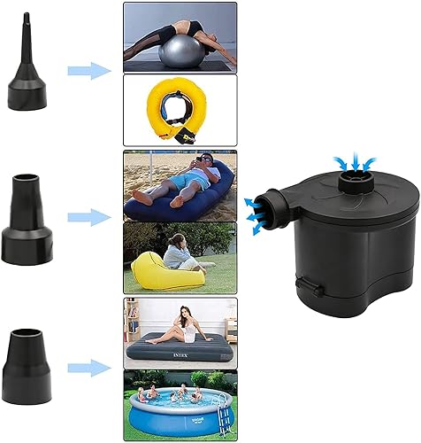 Miniatura 4 de 3T6B Bomba de aire para inflables, bomba de aire eléctrica para colchón con 3 boquillas de llenado rápido, bombas deflectoras de inflador