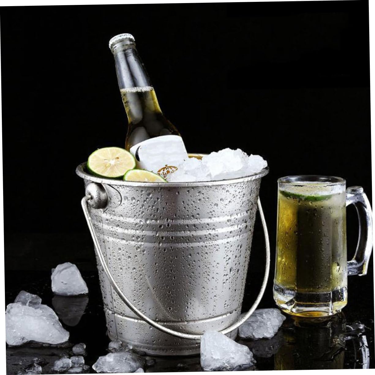 2pcs Stainless Steel Party Ice Bucket Thickened Beer Cooler for Ktv Bar Restaurant Outdoor Events Portable Sturdy Handle