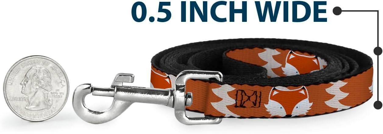 Dog Leash Fox Face Tail Orange Natural 6 Feet Long 1.0 Inch Wide