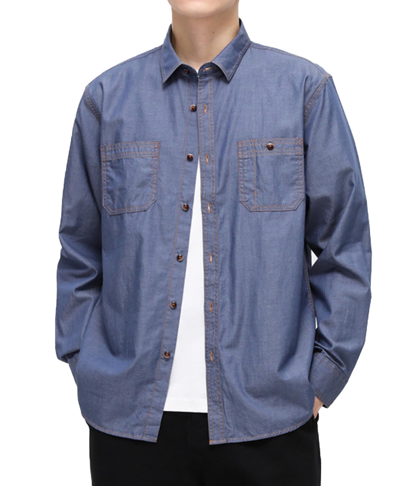 [Atkata] シャツ メンズ 長袖 デニムシャツ カジュアル ビジネス 春服 秋服 トップス コットン 無地 おしゃれ 薄手 ファッション