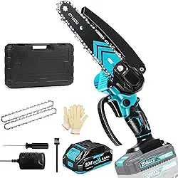 6 Polegadas Mini Motosserra a Bateria, 110-220V, Serra Eletrica Portatil motosserra a bateria, Motoserra Com Trava de Segurança, para Poda de Galhos, Corte de Madeira, 1 Bateria