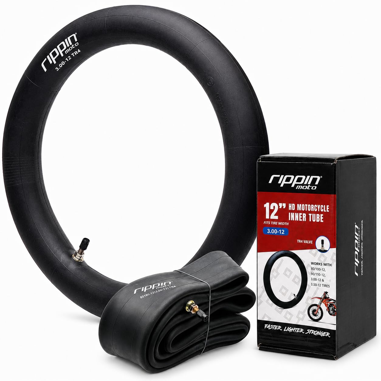 Rippin Moto 3.00-12 (80/100-12) 12" Heavy Duty Inner Tube (3mm Thick) with TR4 Valve - Fits Most Mini Dirt Bike 12 inch Size Tires, 2.50-12, 90/110-12 or 3.00x12 or 3.50x12 Motocross Tires
