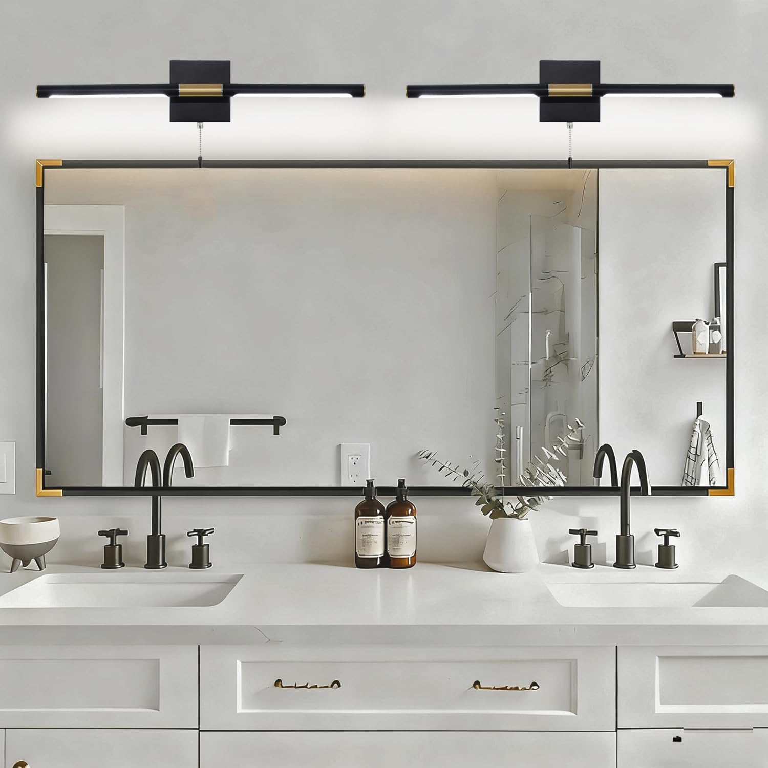 Black Gold Bathroom Vanity Light 24 Inch, Modern LED Vanity Light Bar Over Mirror, 4000K 360° Rotatable Picture Lights, Wall Lighting Fixtures for Bathroom, Paintings