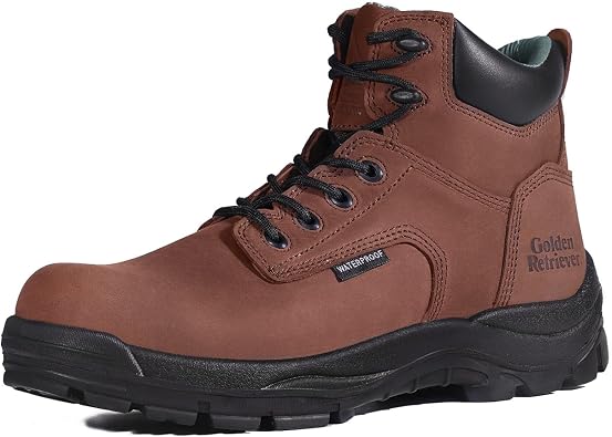 Golden Retriever Mens 6" Waterproof Steel Toe Work Boots, Slip Resistant