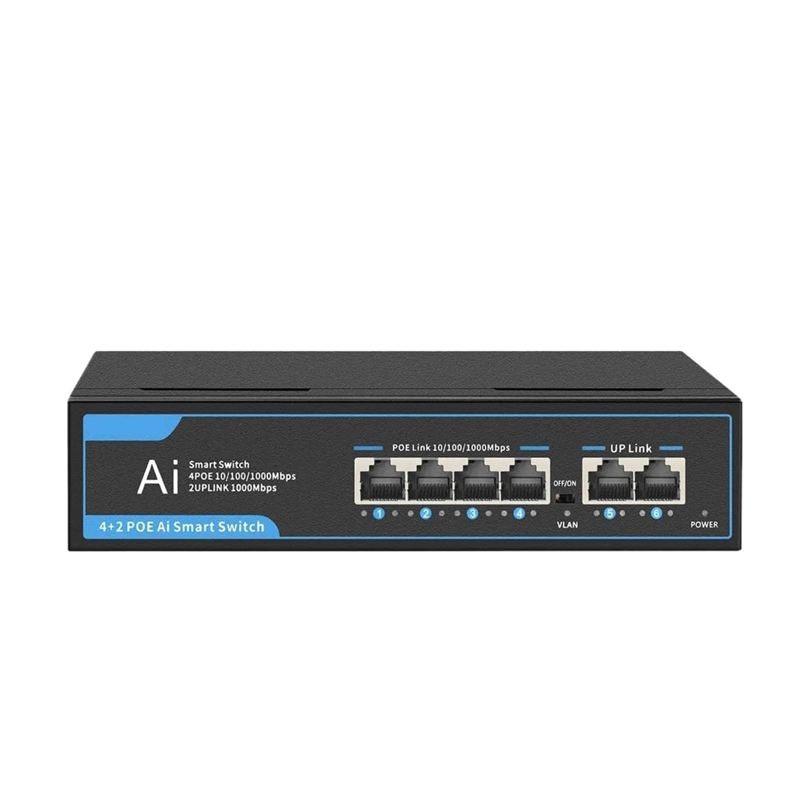Przełącznik sieciowy, Gigabitowy Przełącznik POE 4 Port POE 2 Łącze W Górę 1000 Mb/s Ethernet Przełącznik POE 52V 65W Przełącznik Sieciowy Do Kamery IP I Bezprzewodowego AP,Niezawodny(Nero)