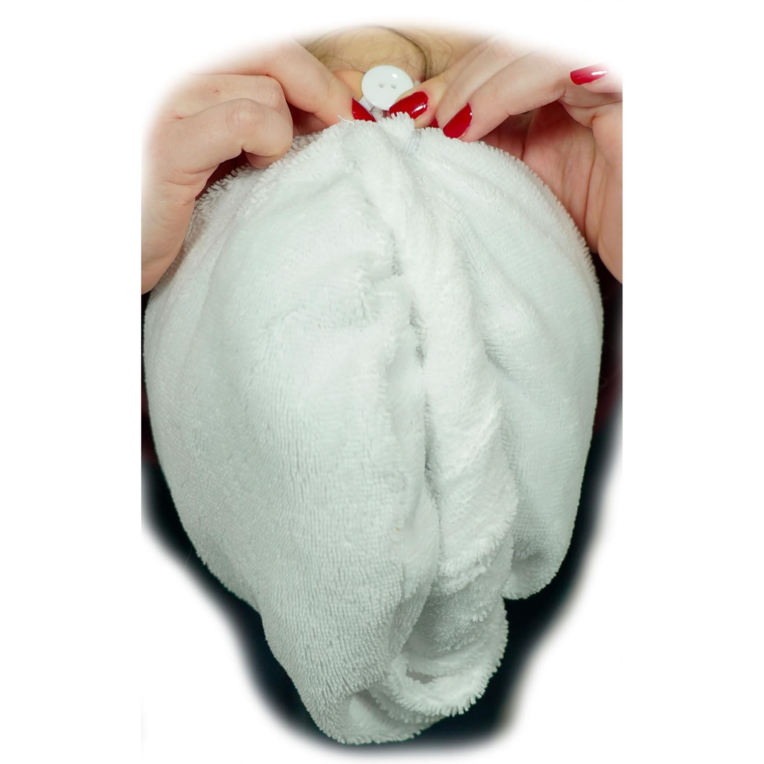2 Pezzi Asciugamano per capelli in spugna di bambù - Assorbente e morbido - Asciugatura rapida - Turbante per capelli con chiusura a bottone - Produzione francese (Bianco Cappuccino)