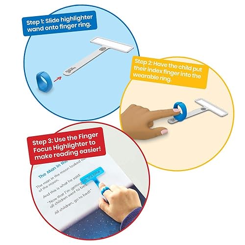 Miniatura 3 de hand2mind FingerFocus - Resaltador con tiras de lectura guiadas, punteros de lectura para niños, herramientas de dislexia para niños, herramientas