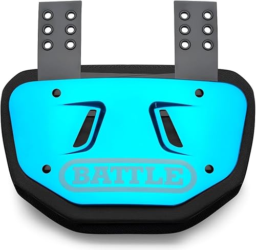 Battle Sports Chrome Football Back Plate – Hard Shell Lower Back Protector with Contoured Foam for High-Impact Protection - Adult, Blue/White Chrome