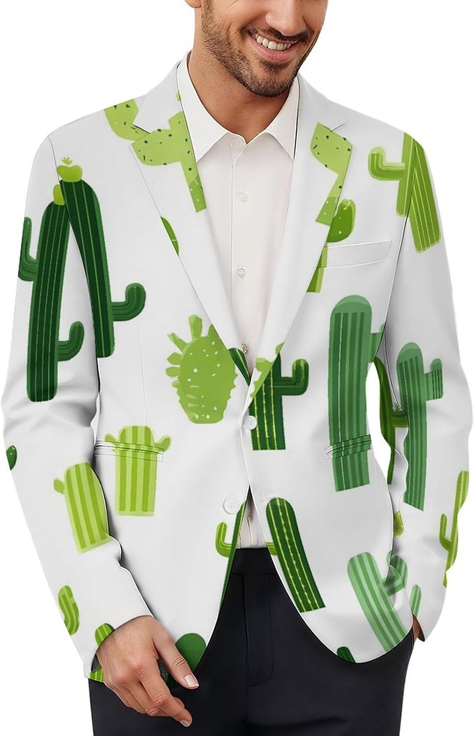 Cartoon Cactus Suits Blazer for Men Buttons Jacket Coat Business 6X-Large