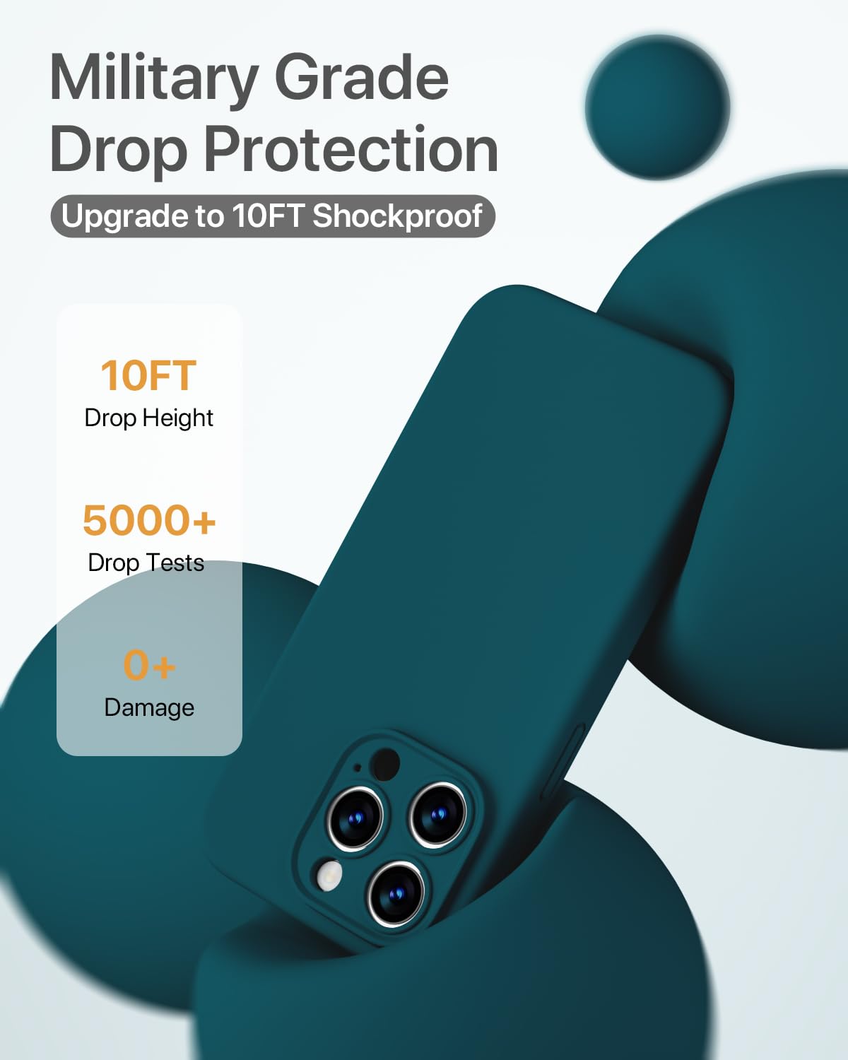 GOODVISH 3 in 1 Silicone Cover per iPhone 15 Pro 6.1" (2023), Custodia con 2 Pellicola Protettiva, Case per Cellulare Ultra Sottile Antiurto Resistente [Protezione Fotocamera], Verde Scuro