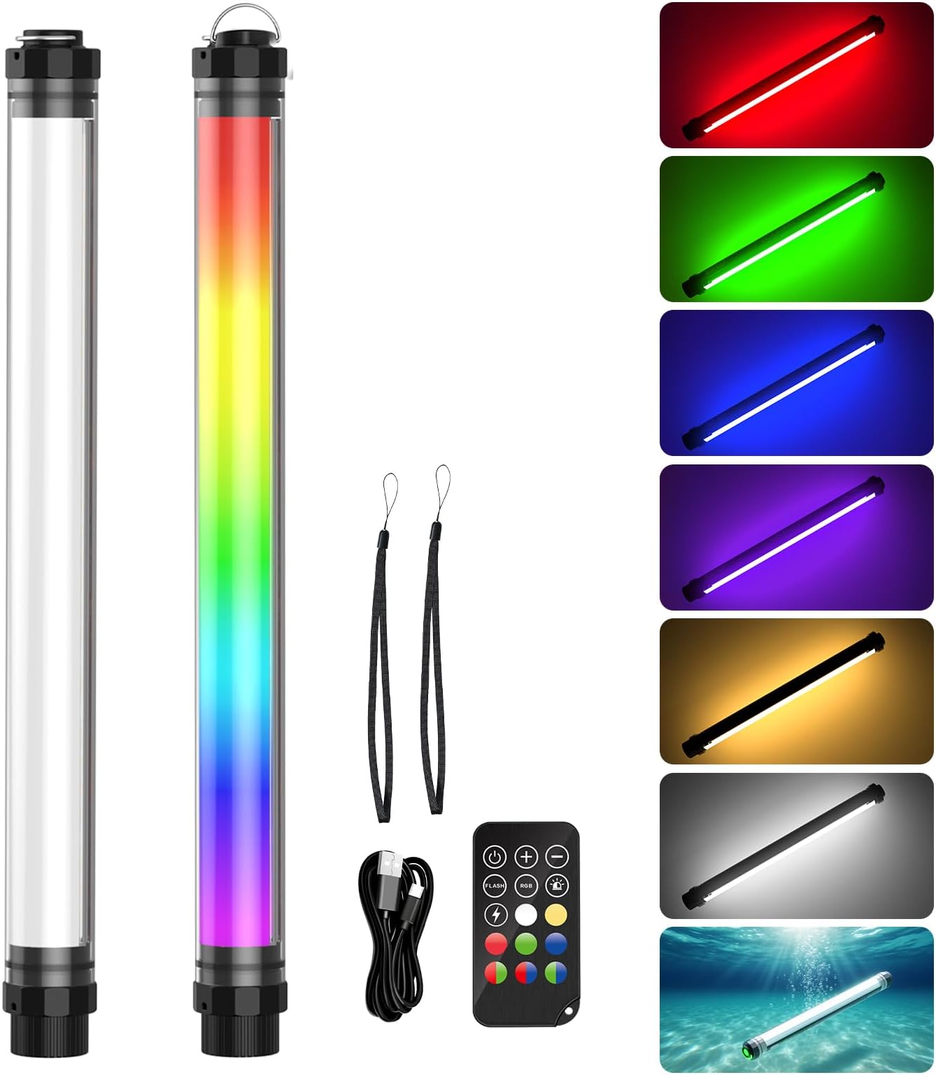 Handheld Photography Light Professional LED Video Light Wand 12 Lighting Mode, Stepless Dimming,CRI≥95 IP68 Waterproof with10400mAH Rechargeable Battery 3000k 5750k RGB Colorful Stick