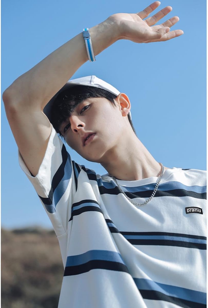 INFENU Gothic Casual Loose Oversized T-Shirt Harajuku Street Trend Men and Women Wearing Printed Stripes for Couples - Image 4