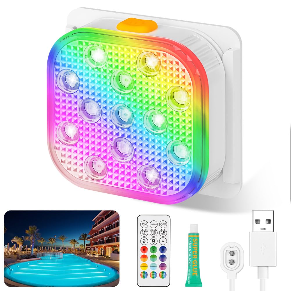 Lot De 2 Lumières De Piscine LED Submersibles Rechargeables - IP68, Télécommande, 16 Couleurs - Pour Piscine, Spa, Jardin - 2