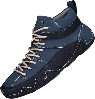 Botas chukka para hombre, anchas, ajustadas, hechas a mano, informales, de cuero, antideslizantes, para senderismo, a la moda, cómodas, para conducir, color negro, talla 11, Blue, 37 1/3 EU
