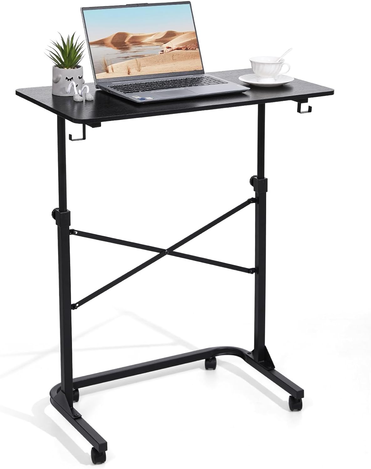 Treadmill Desk, Adjustable Height (28-49 Inch) Rolling Standing Desk with Wheels, Portable Laptop Table for Walking Pad, Spin Bike & Exercise Bike, 31x16 inch Mobile Workstation for Home Office