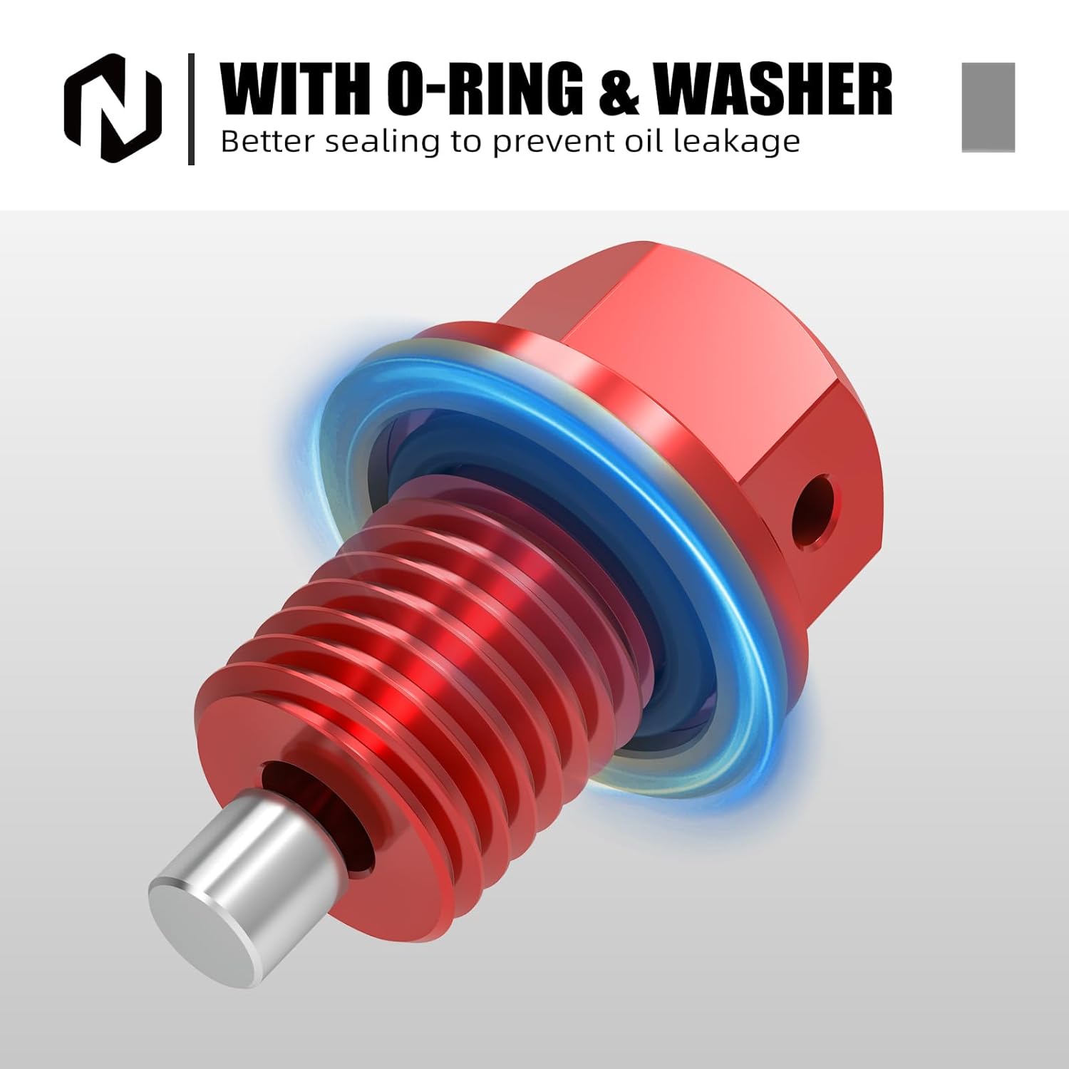 NICECNC Red Oil Level Gauge Dipstick Temperature + M12 x 1.5 Magnetic Oil Drain Plug Screw Cap Screw Cap, See Fitment