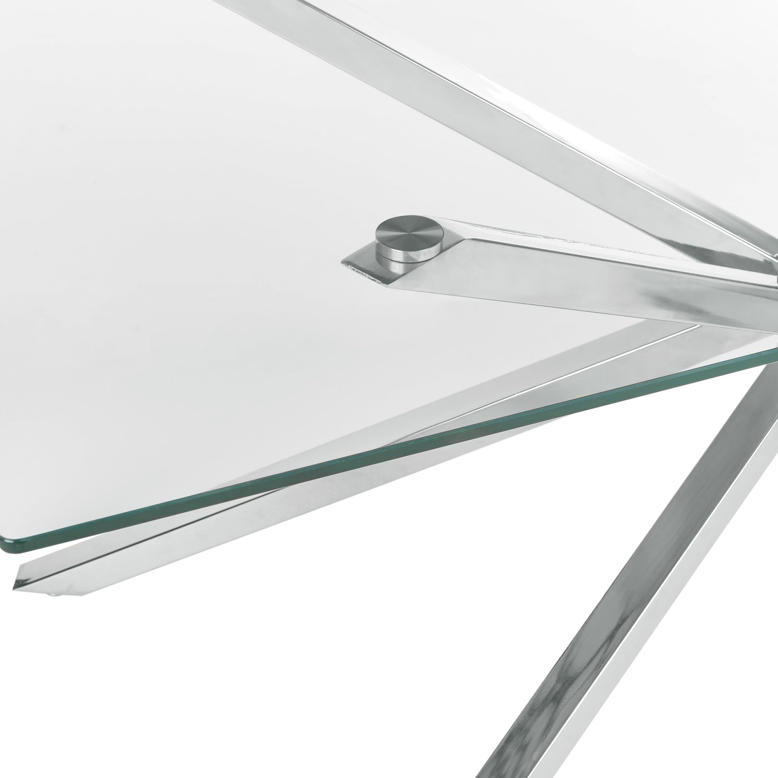 Beliani Mesa de Comedor Rectangular 160 x 90 cm Tablero de Vidrio Templado Transparente Patas Plateadas Cora