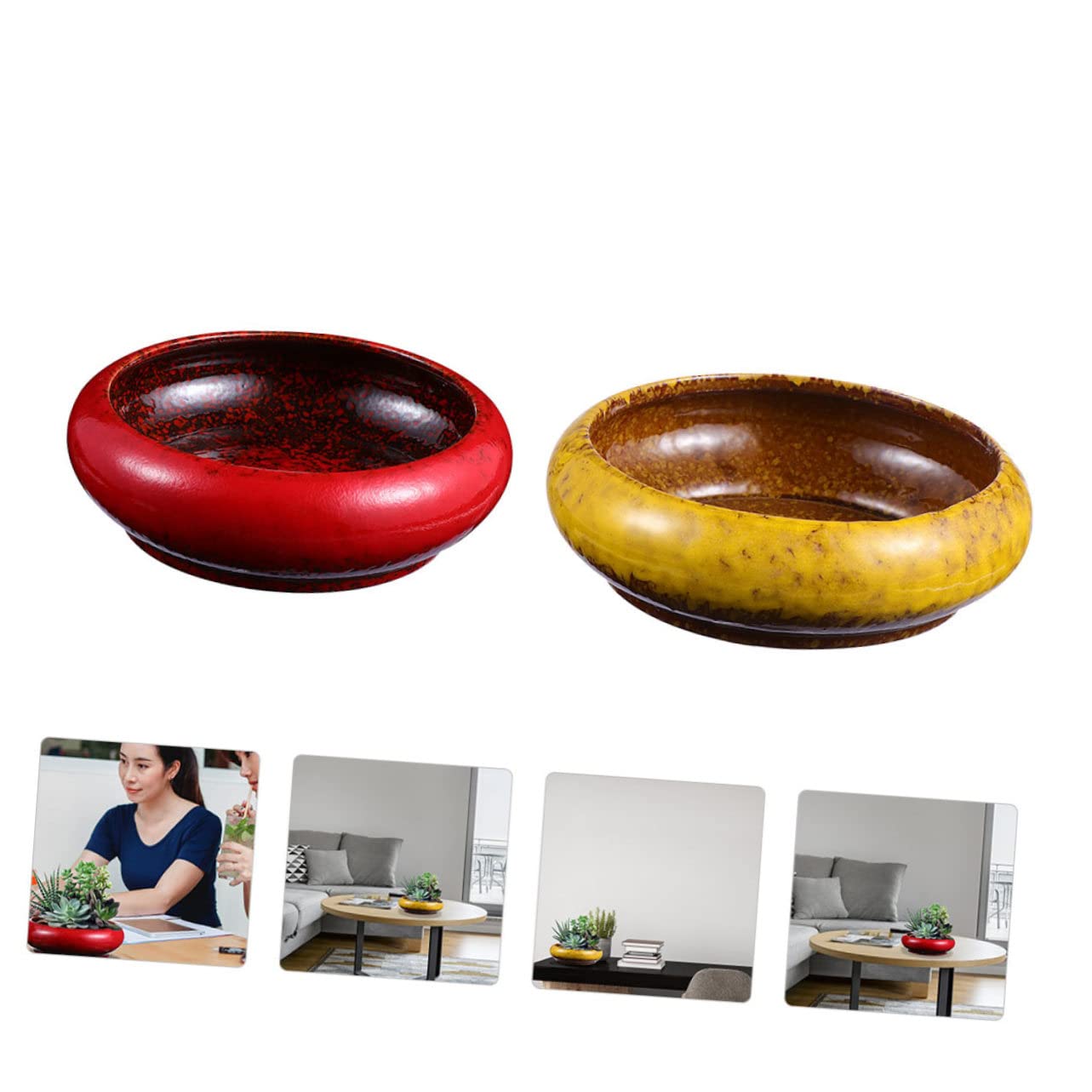 PartyKindom 2 Pièces Pots De Fleurs Rétro en Céramique pour Plantes Grand Ouverture Contenants De Jardin Extérieur Décoration pour Balcon Et Bureau