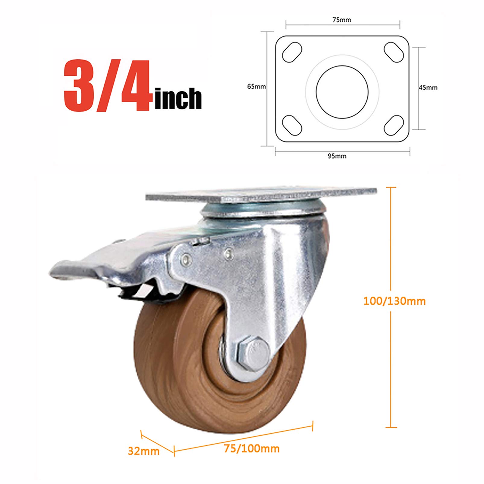 Nylon 3" 4" Rotelle Pivotanti con Piastra Superiore a 360 Gradi, Ruote Industriale con Freni, Resistenza alle Alte Temperature, Ruote Industriale, capacità di carico di 100 kg