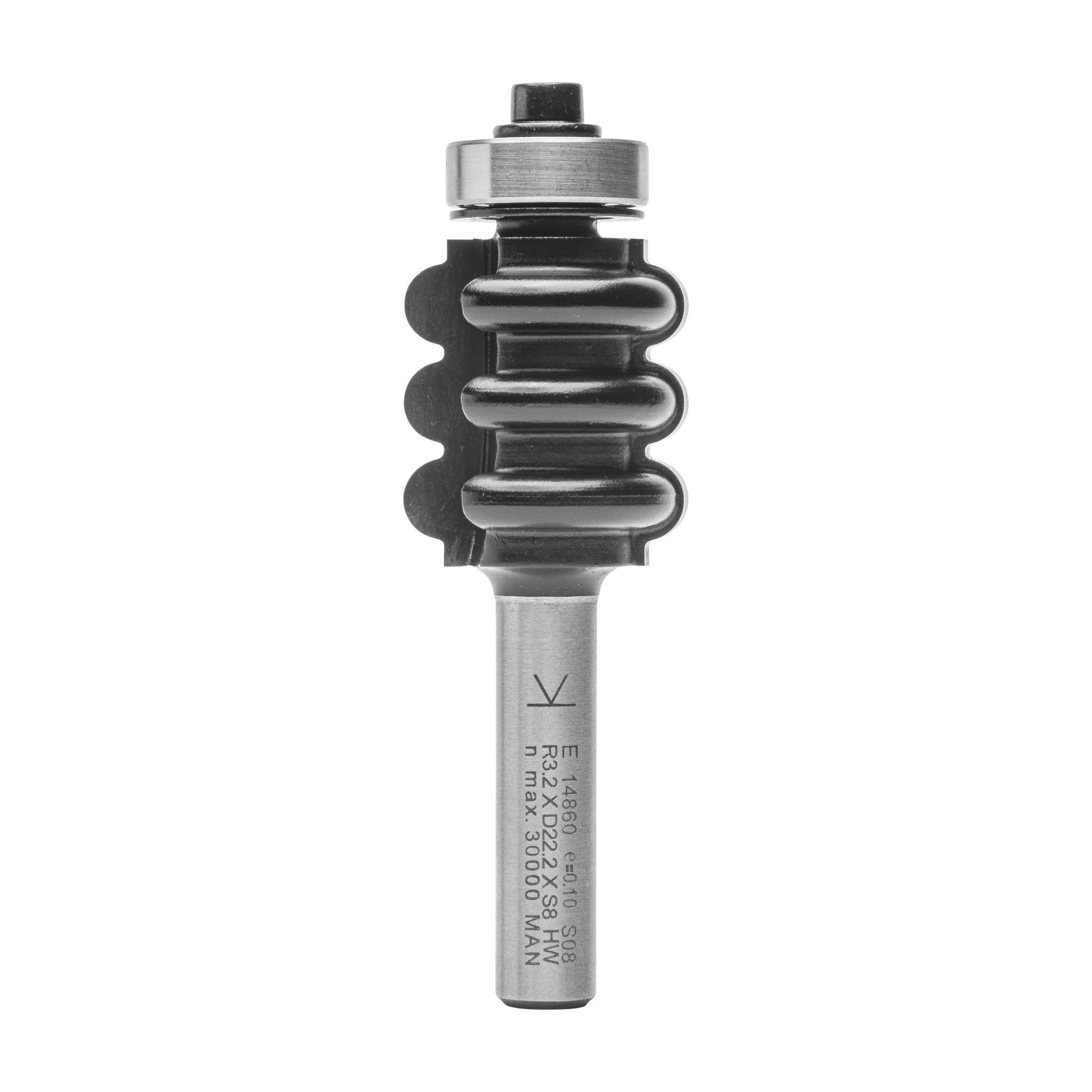 ENT 14860 Frez dekoracyjny w wegliku, trzpien (S) 8 mm, srednica (D) 22,2 mm, NL 25,4 mm, R 3,2 mm, SL 32 mm, z lozyskiem kulkowym