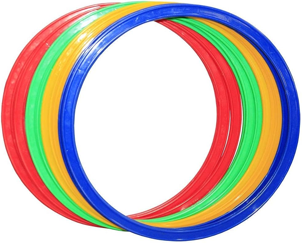 Speed Agility Circles for Trainers, Gyms, Athletics, 4 Assorted Colors, Red, Yellow, Blue, and Green (Set of 12) 15.5 inch